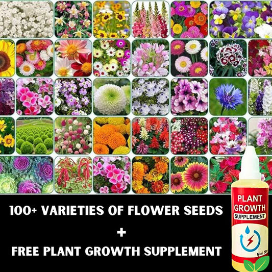 100 Varieties of Flower Seeds & Get FREE Plant Growth Supplement